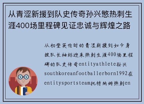 从青涩新援到队史传奇孙兴慜热刺生涯400场里程碑见证忠诚与辉煌之路 ⚽🔥